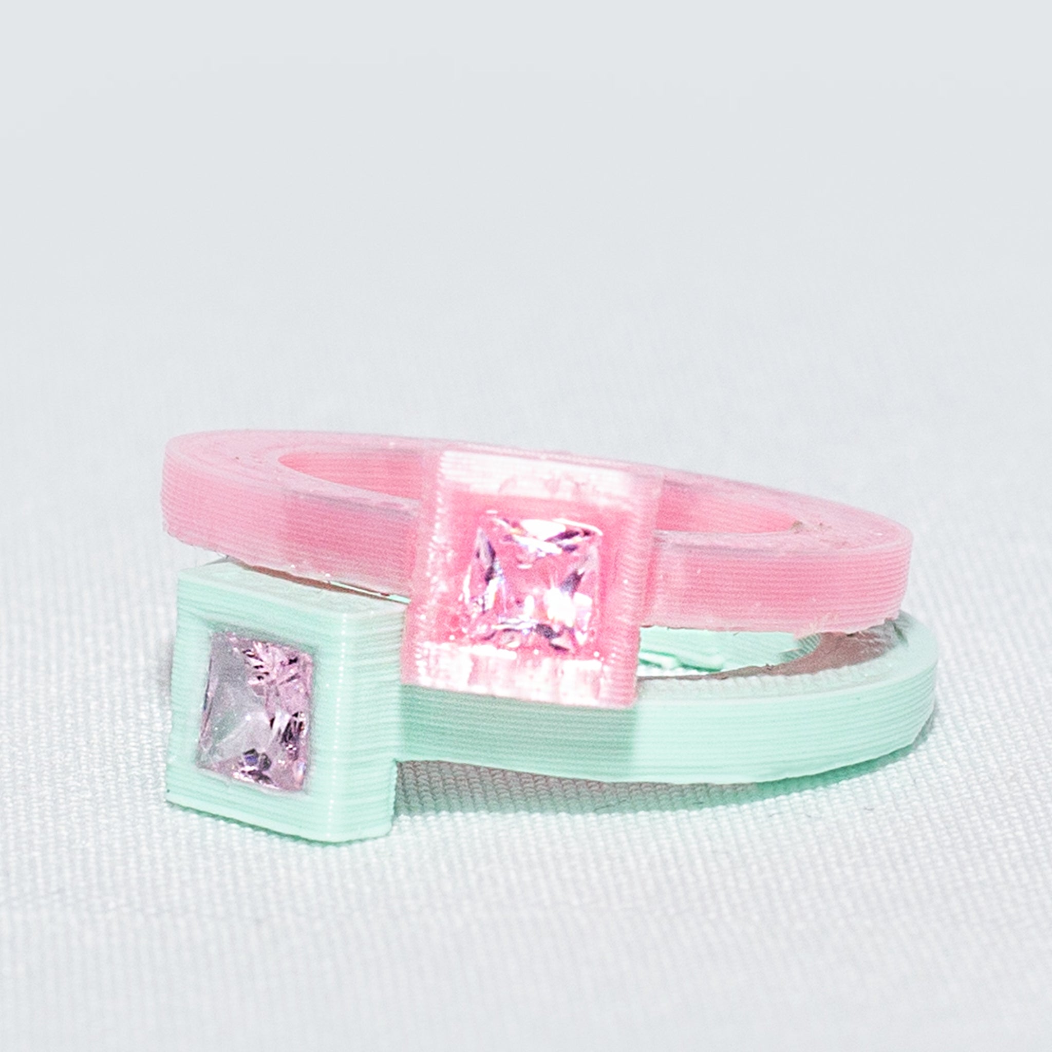 Pink 3D Printed PLA Nanobyte Ring with Cubic Zirconia